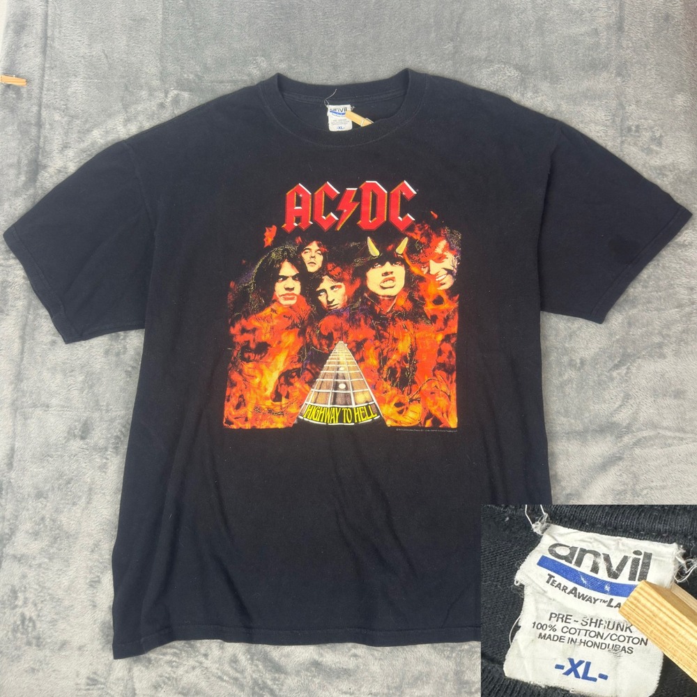 Vintage ACDC Highway to Hell Band T Shirt 2005 Anvil XL Black Rock Music Tee